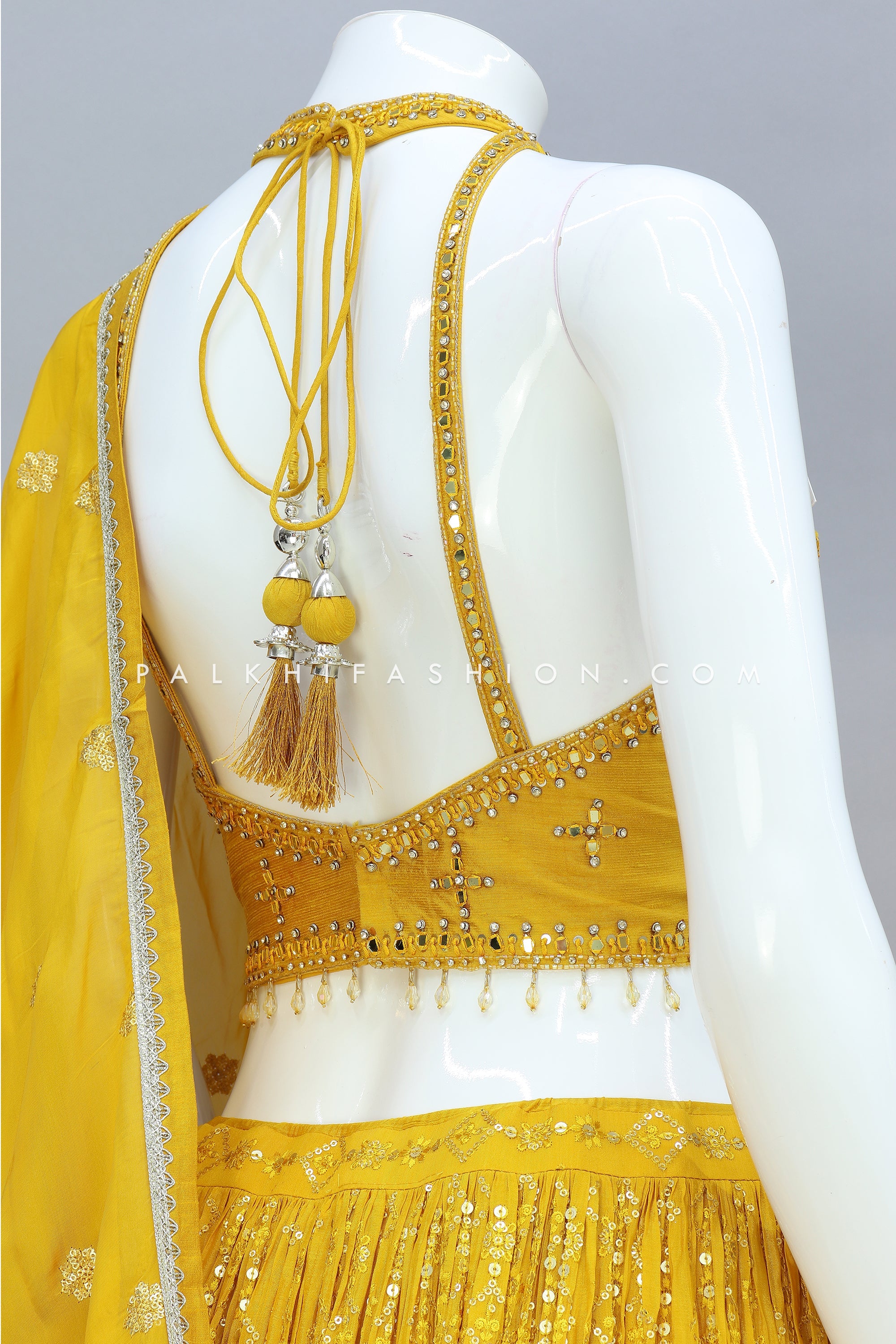 Buy FUSIONIC Yellow Color Zari And Stone Work Georgette Material Lehenga  Choli For Women at Amazon.in