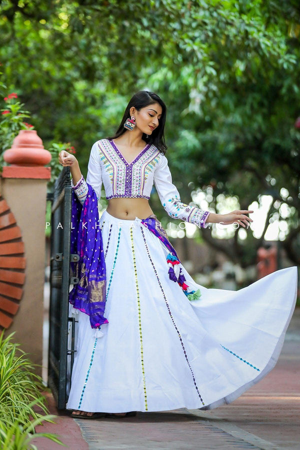 Appealing White/Blue Designer Navratri Chaniya Choli - Palkhi Fashion
