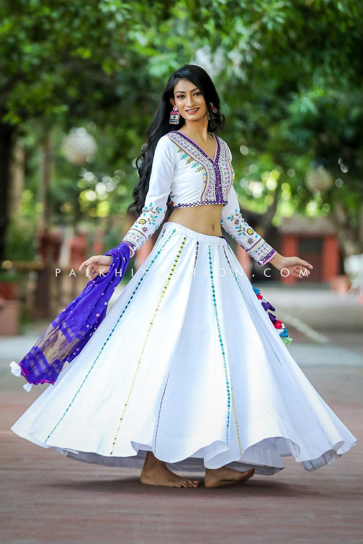Appealing White/Blue Designer Navratri Chaniya Choli - Palkhi Fashion