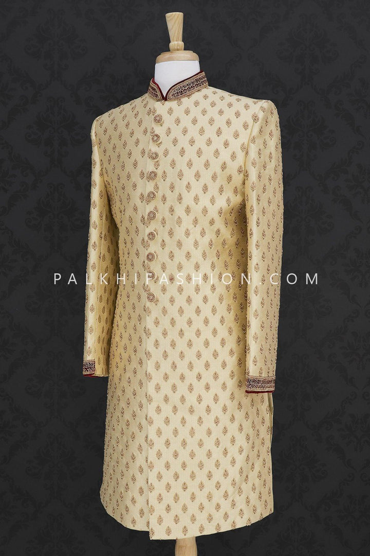 Beige Designer Silk Indo-Western With Handwork-Palkhi Fashion - Palkhi Fashion