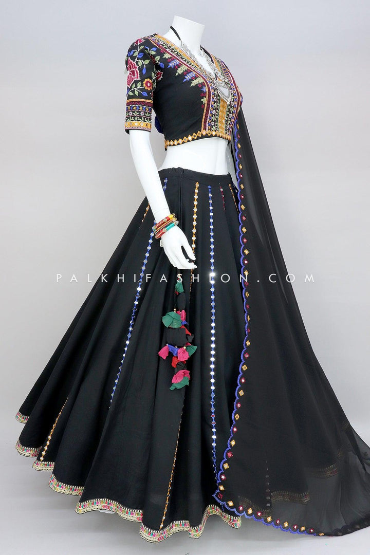 Black Designer Navratri Chaniya Choli With Mirror Work - Palkhi Fashion