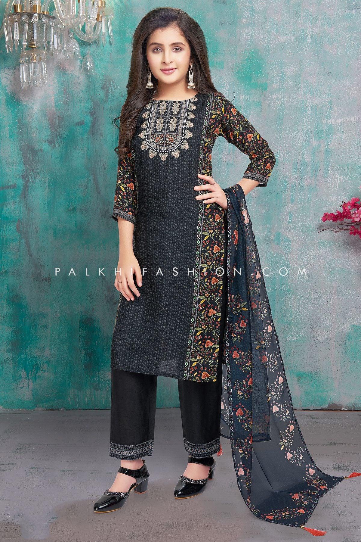 Black Girls Salwar Kameez With Beautiful Prints 