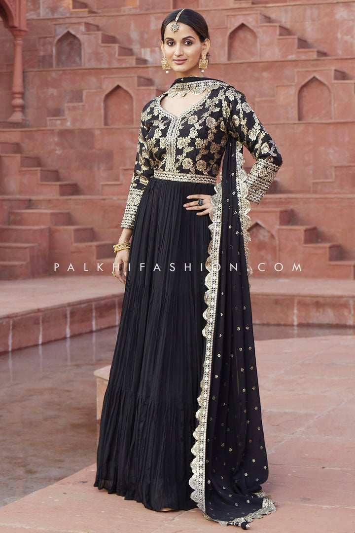 Black Indian Designer Outfit With Banarasi Work - Palkhi Fashion
