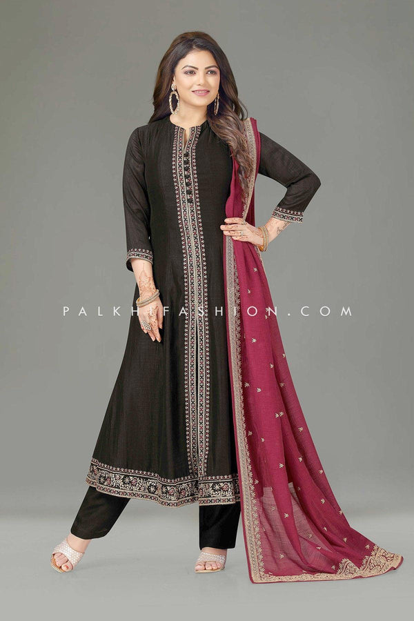 Black Pure Silk Pant Style Outfit With Stunning Color Combination - Palkhi Fashion