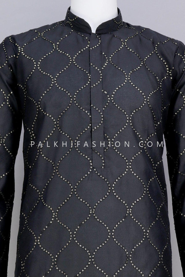 Black Soft Silk Embroidery Work Kurta Pajama - Palkhi Fashion