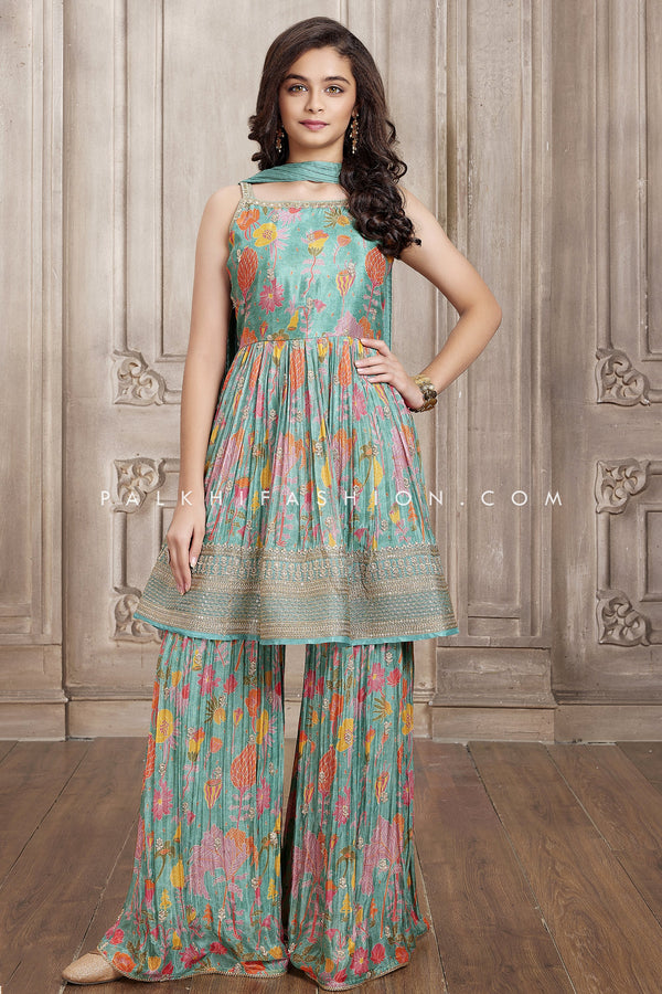 Charming Sage Green Palazzo Outfit With Attractive Designs - Palkhi Fashion