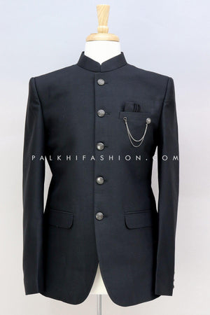 Classic Black Silk Jodhpuri Suit From Palkhi Fashion 