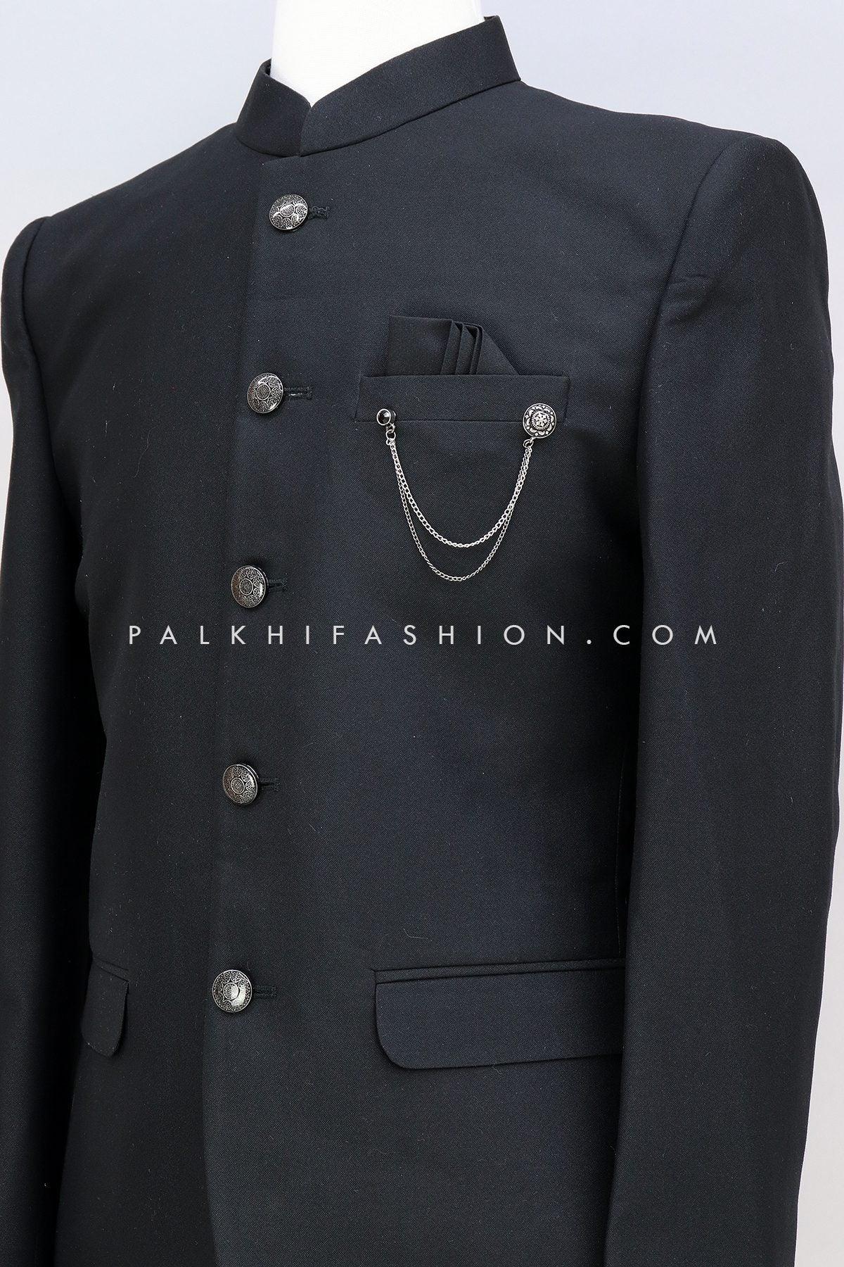 Classic Black Silk Jodhpuri Suit From Palkhi Fashion 