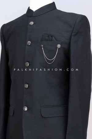 Classic Black Silk Jodhpuri Suit From Palkhi Fashion 
