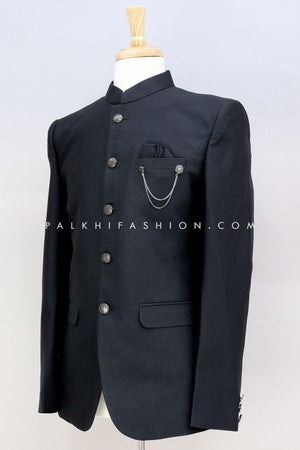 Classic Black Silk Jodhpuri Suit From Palkhi Fashion 