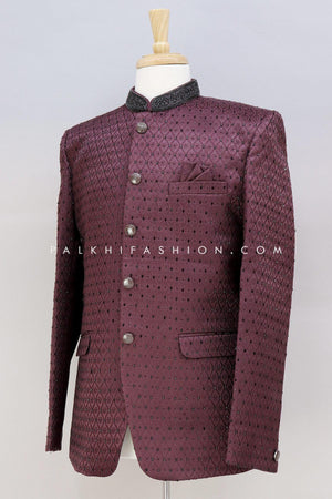 Dark Maroon Jodhpuri Suit With Appealing Handwork 