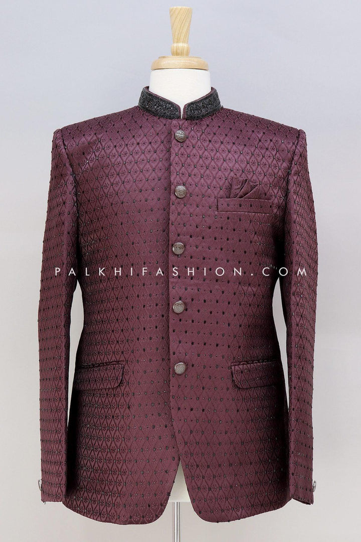 Dark Maroon Jodhpuri Suit With Appealing Handwork - Palkhi Fashion
