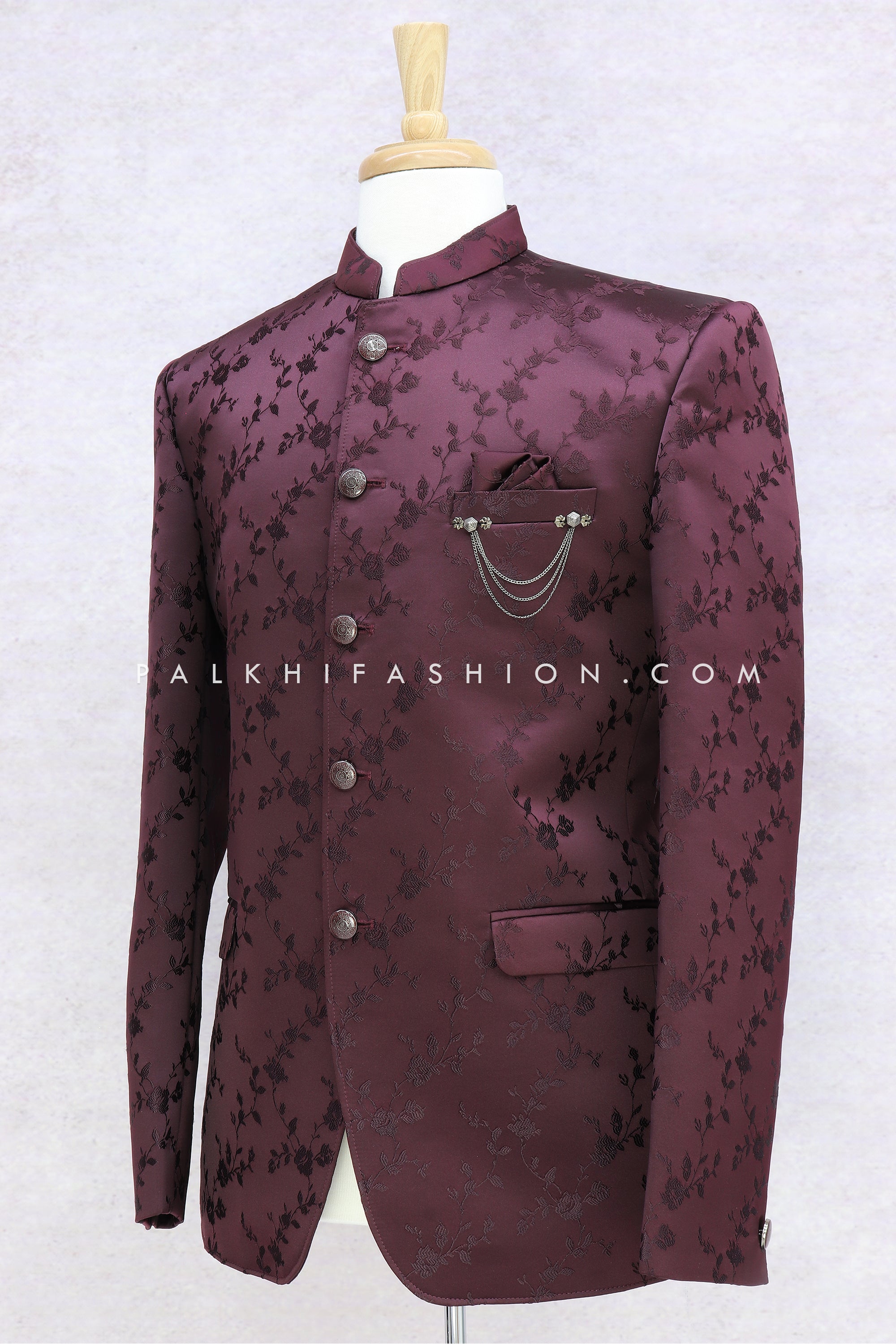 Maroon Dupion Readymade Jodhpuri Suit 204414