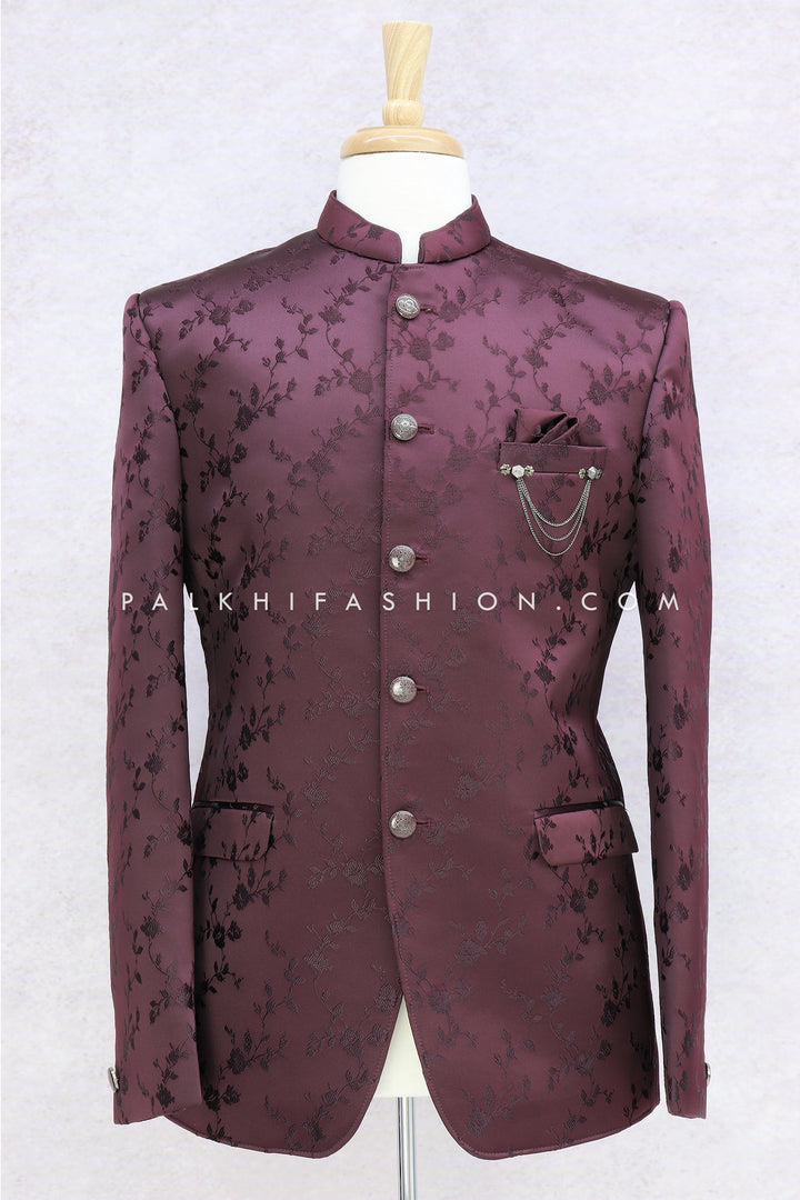 Dark Maroon Jodhpuri Suit With Appealing Work - Palkhi Fashion