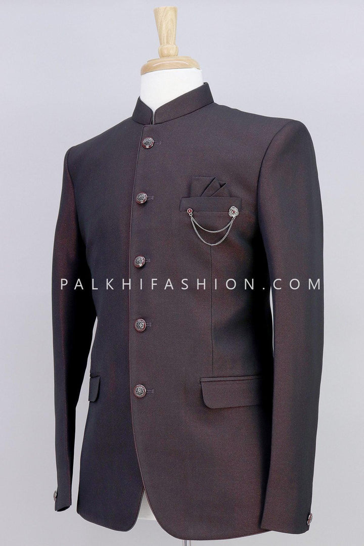 Dark Wine Pure Silk Jodhpuri Suit With Elegant Look - Palkhi Fashion