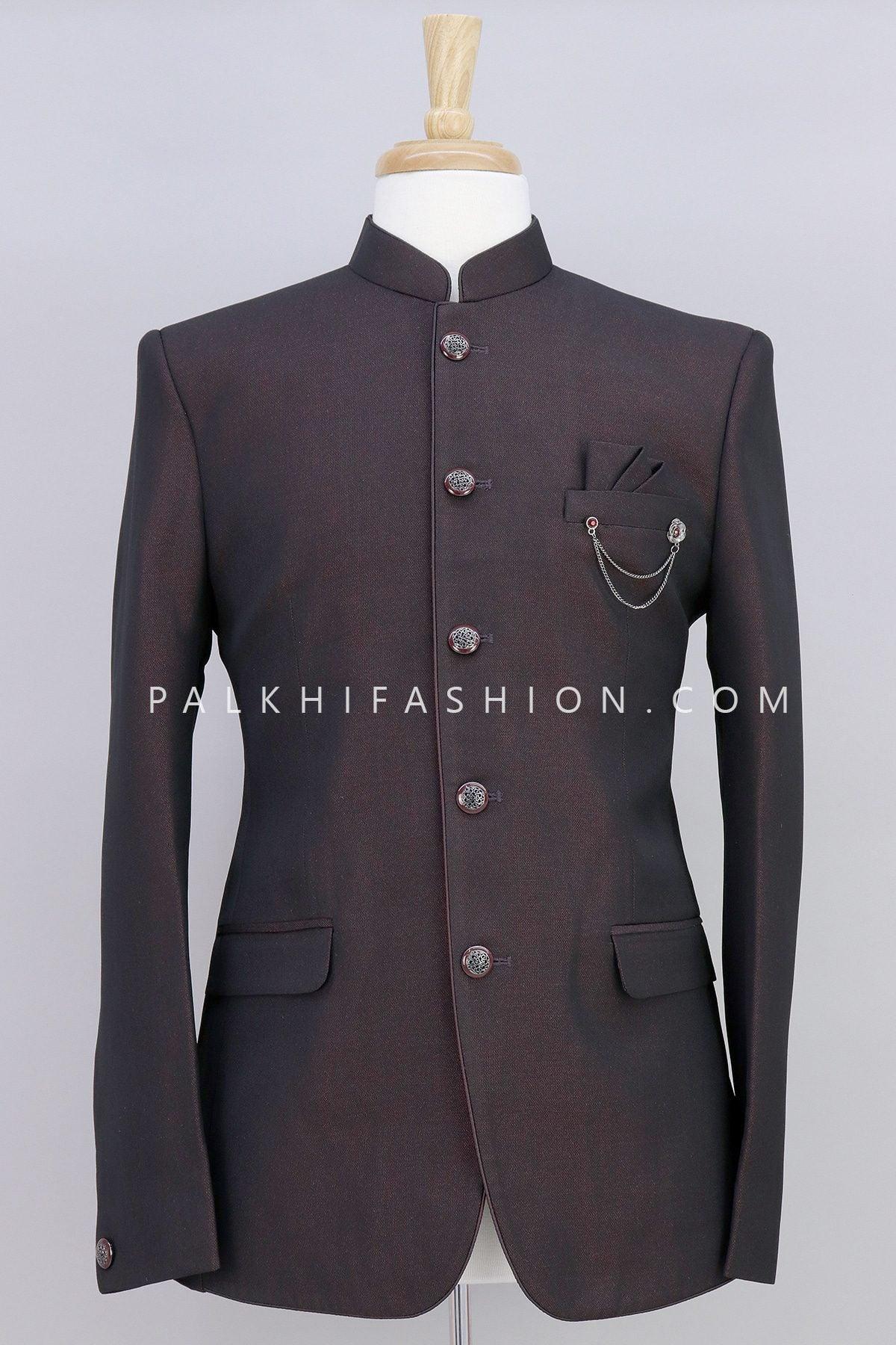 Dark Wine Pure Silk Jodhpuri Suit With Elegant Look 