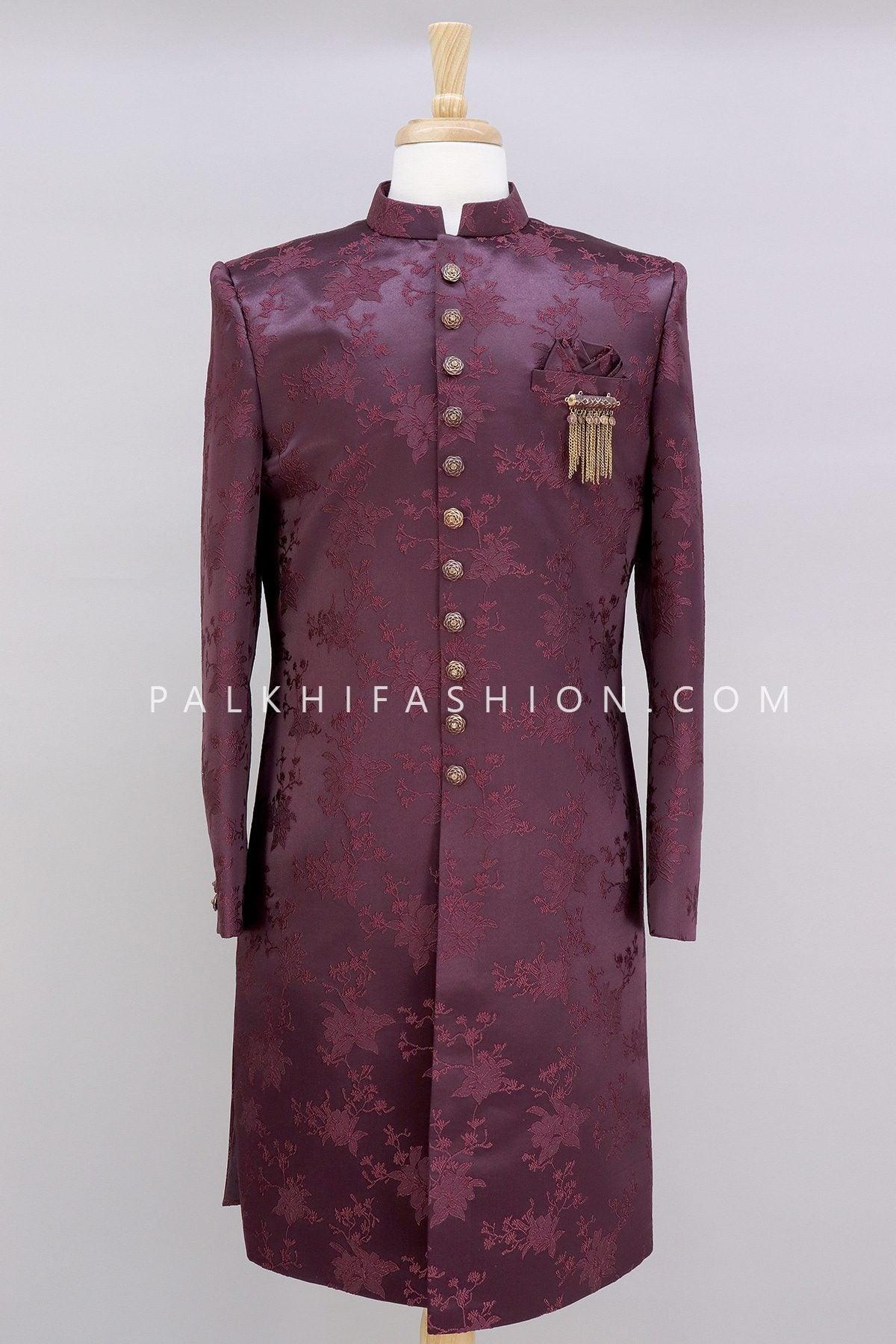 Designer Dark Wine Pure Silk Indo-Western-Palkhi Fashion 