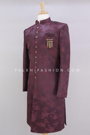Designer Dark Wine Pure Silk Indo-Western-Palkhi Fashion 