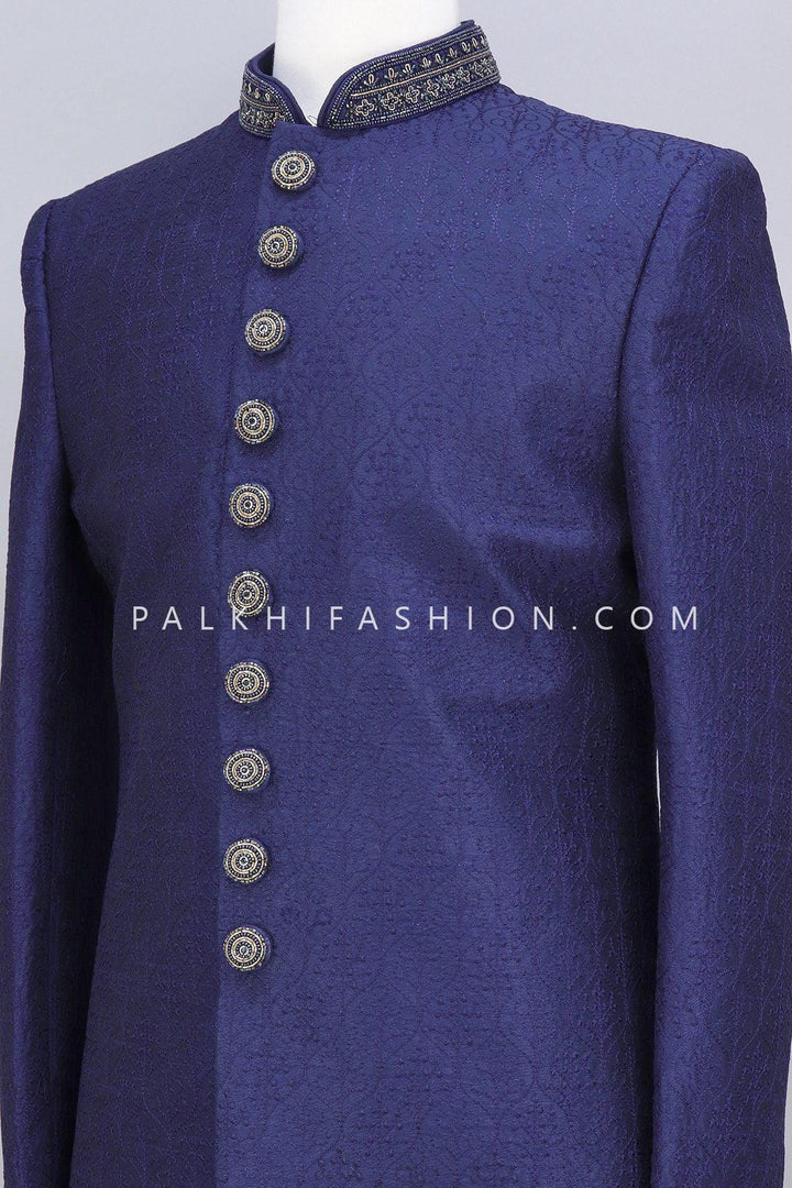 Designer Navy Blue Indo-Western In Lakhanvi Work - Palkhi Fashion