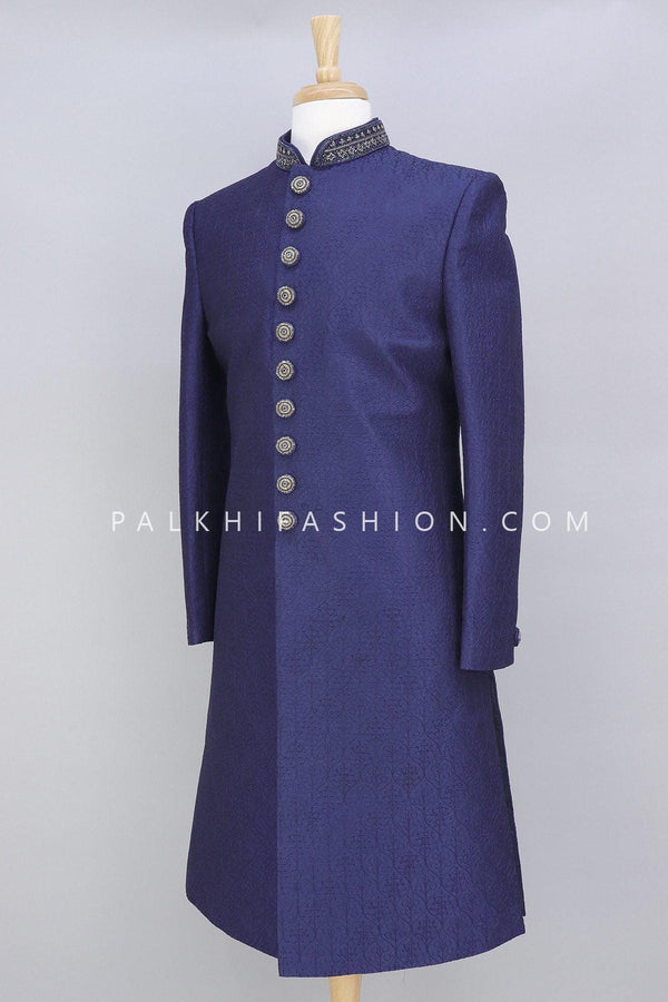 Designer Navy Blue Indo-Western In Lakhanvi Work - Palkhi Fashion