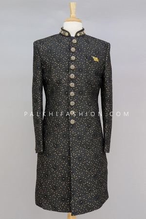 Designer Pure Silk Black Indo-Western With Elegant Work-Palkhi Fashion 
