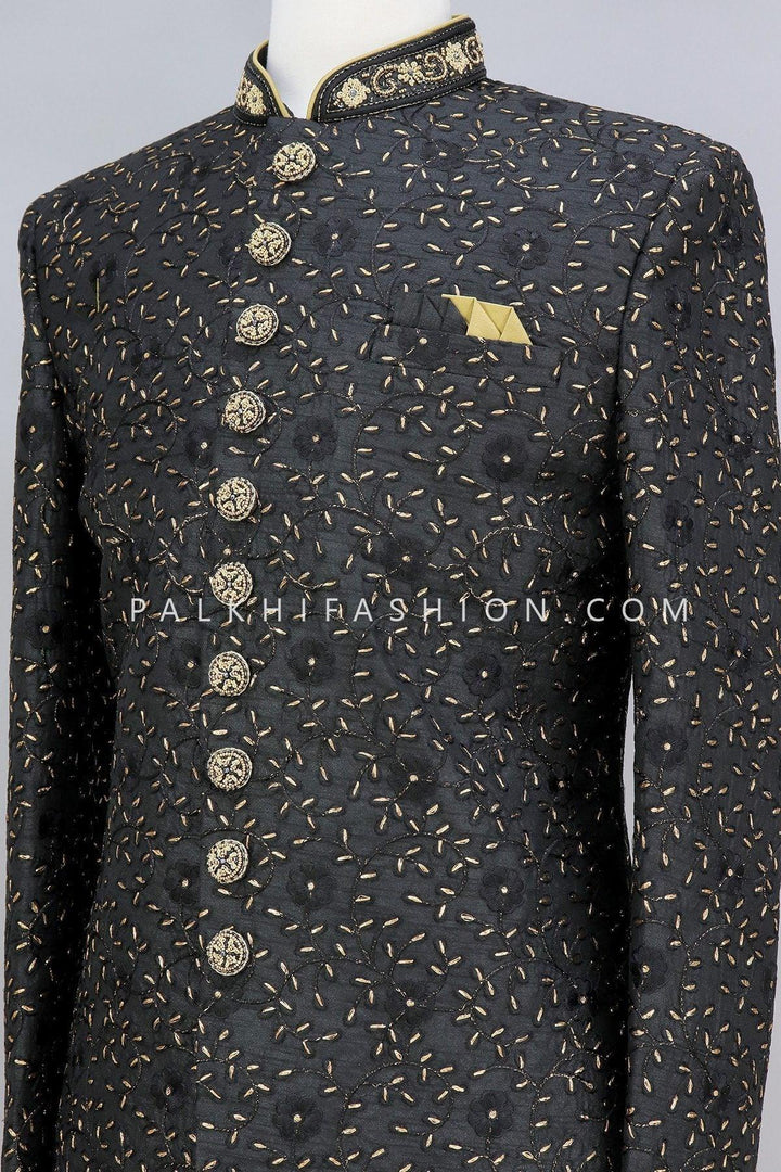 Designer Pure Silk Black Indo-Western With Elegant Work-Palkhi Fashion - Palkhi Fashion