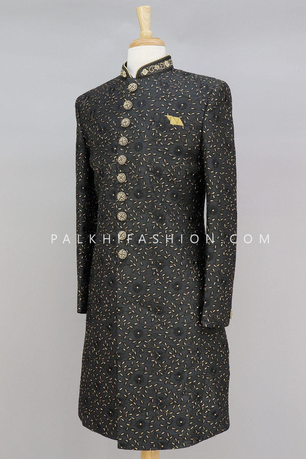 Designer Pure Silk Black Indo-Western With Elegant Work-Palkhi Fashion - Palkhi Fashion