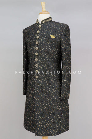 Designer Pure Silk Black Indo-Western With Elegant Work-Palkhi Fashion 