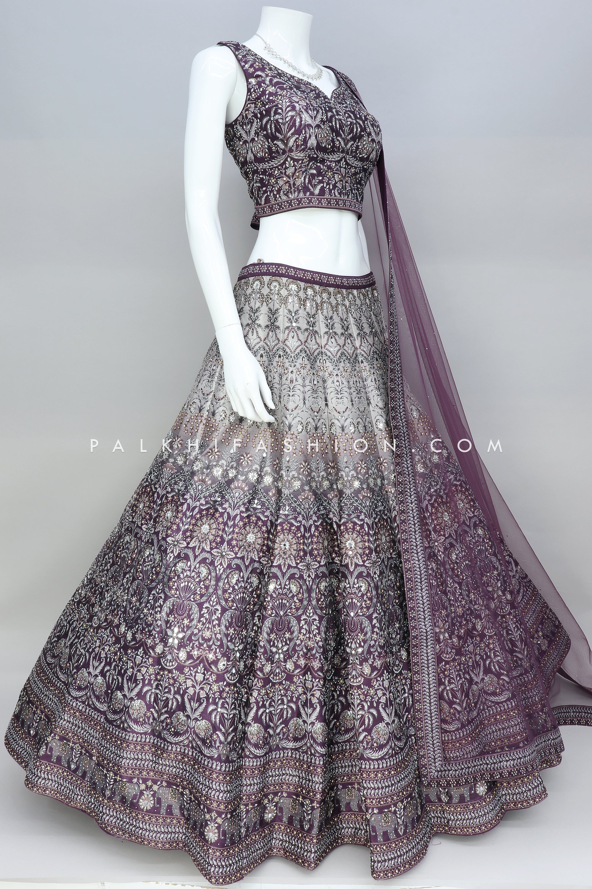 Designer Wine Ombre Lehenga Choli With Stone Work - Palkhi Fashion