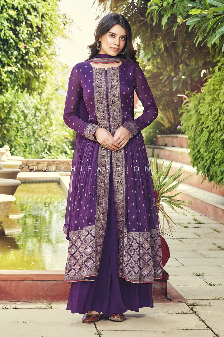 Elegant Purple Color Palazzo Outfit With Handwork - Palkhi Fashion