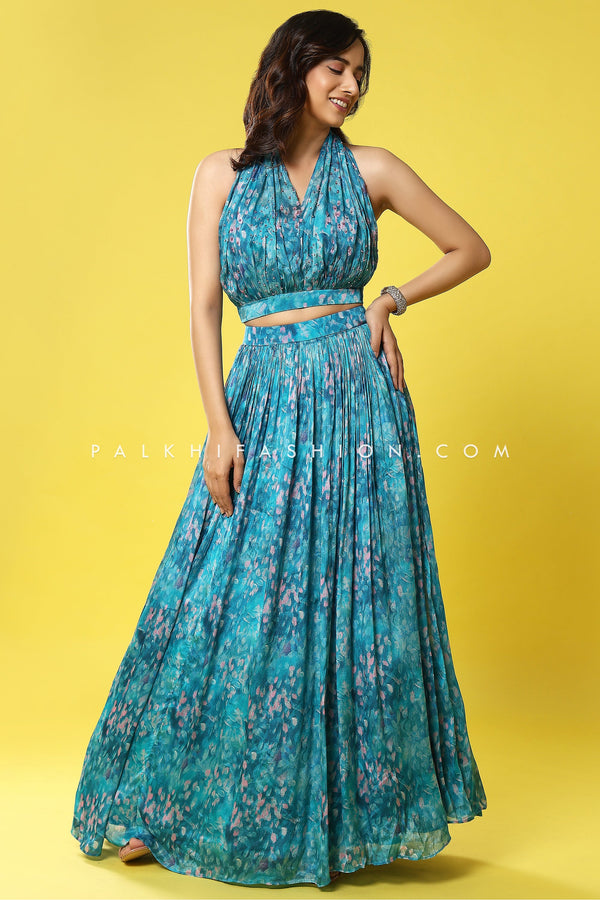 Enticing Light Blue Lehenga Choli With Print Work - Palkhi Fashion