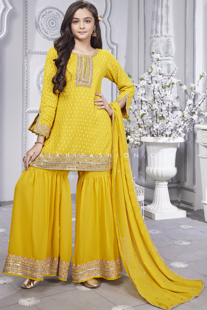 Exquisite Yellow Gharara Outfit With Chiakankari & Handwork - Palkhi Fashion
