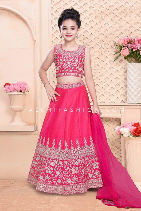 Festive Pure Silk Pink Girls Designer Lehenga Choli - Palkhi Fashion