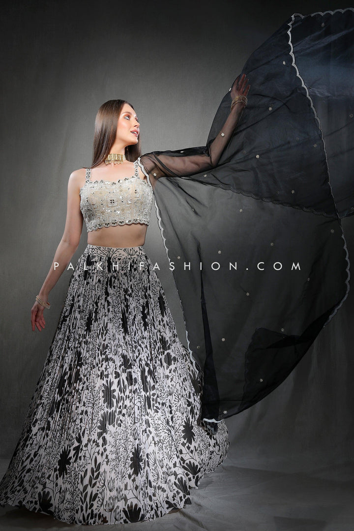 Glamourous Black/White Designer Lehenga Choli With Handwork - Palkhi Fashion