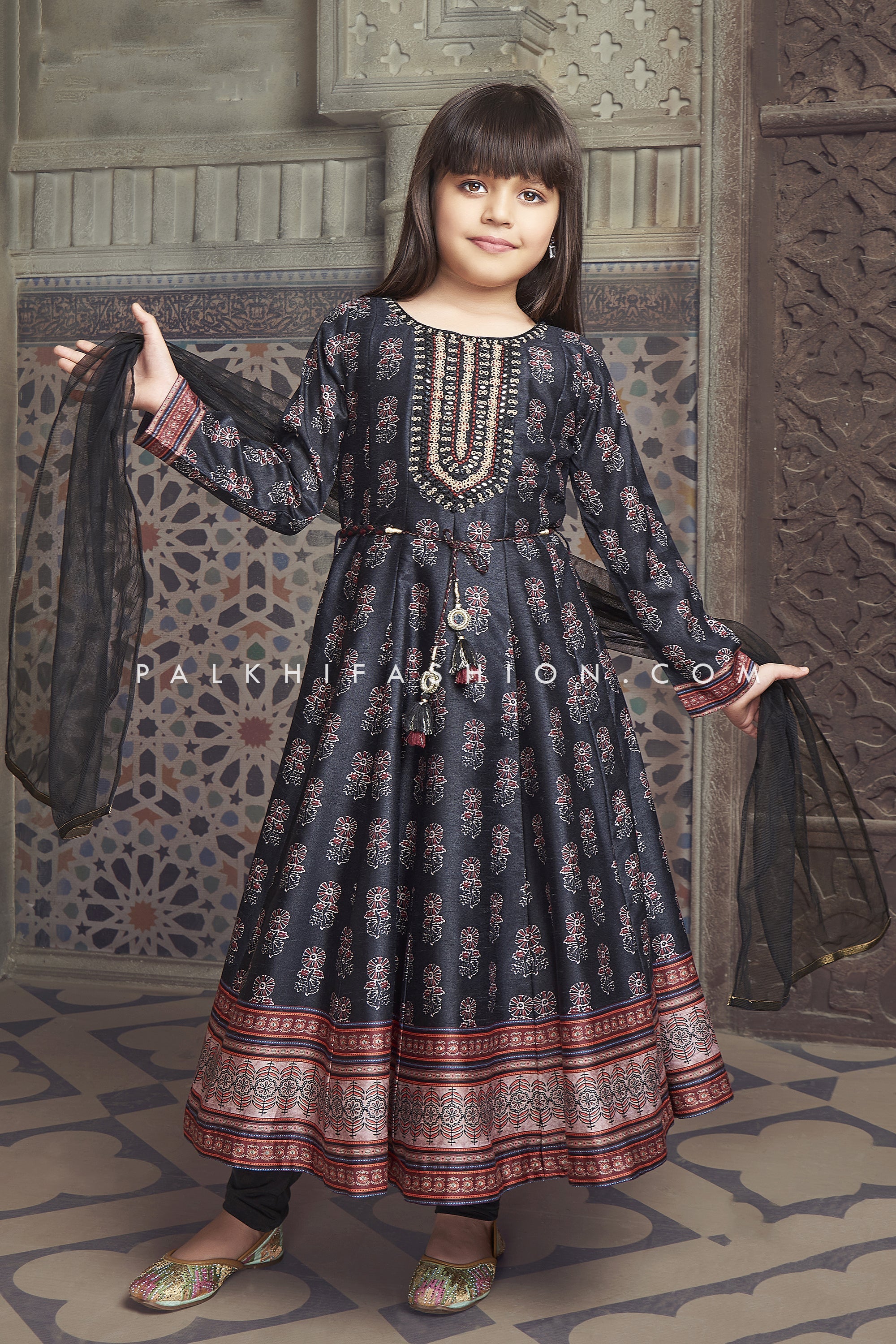 Graceful Blackcurrant Girls Outfit With Elegant Work - Palkhi Fashion