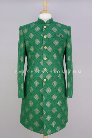 Green Lakhnavi Work Indo-Western For Wedding-Palkhi Fashion 