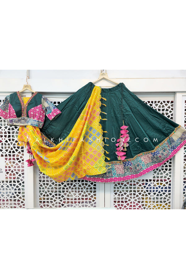 Green Navratri Chaniya Choli With Attractive Design & Work - Palkhi Fashion