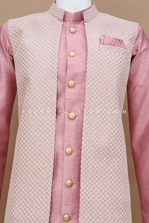 Light Mauve Mens Jacket Kurta With Chikankari Work 