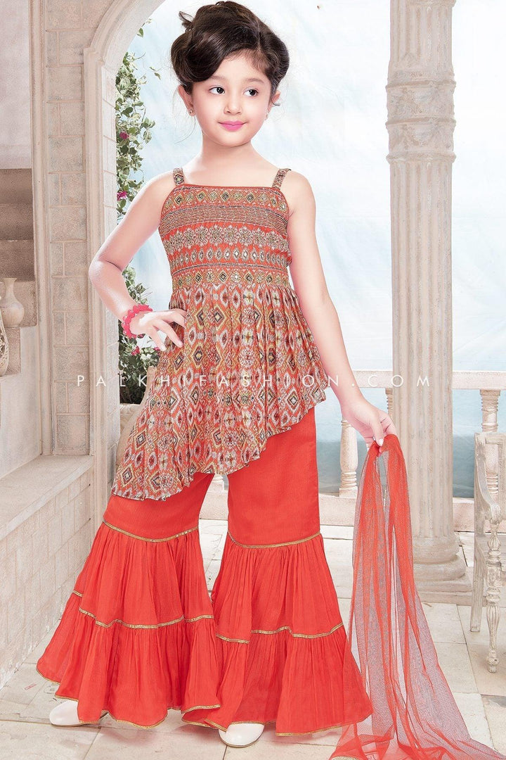 Light Orange Girls Palazzo Outfit With Appealing Work - Palkhi Fashion