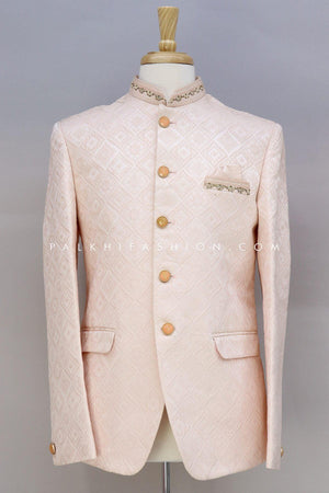 Light Peach Jodhpuri Suit With Chikankari Work 
