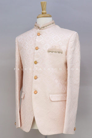 Light Peach Jodhpuri Suit With Chikankari Work 