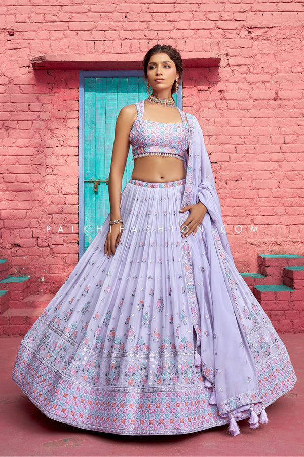 Lilac Designer Lehenga Choli With Sequin Embroidery Work - Palkhi Fashion