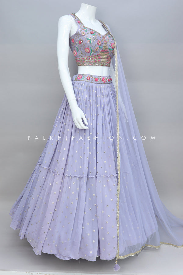 Lilac Designer Lehenga Choli With Stunning Blouse Work - Palkhi Fashion