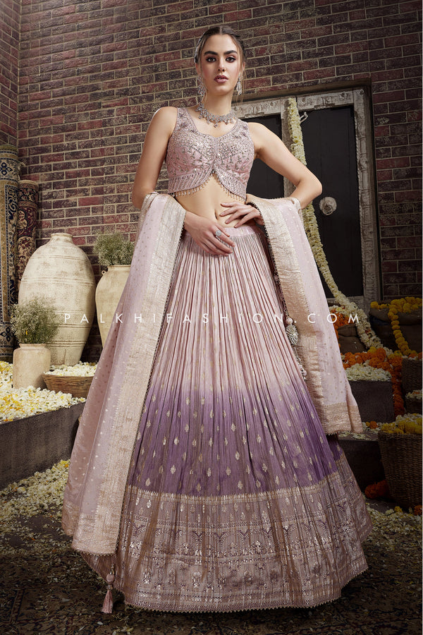 Lilac Ombre Designer Lehenga Choli With Silk Weaving Work - Palkhi Fashion