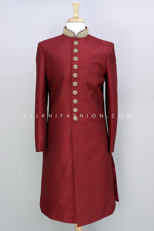 Maroon Pure Silk Black Indo-Western With Embroidery Work 