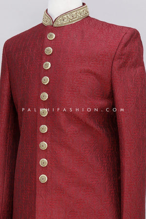 Maroon Pure Silk Black Indo-Western With Embroidery Work 
