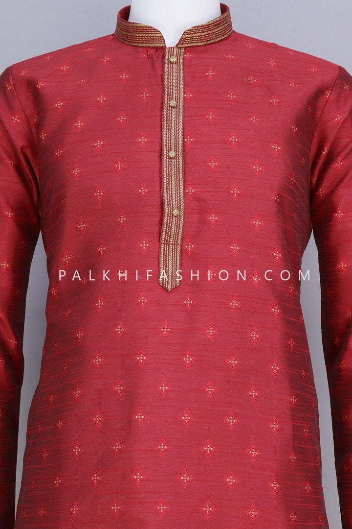 Maroon Soft Raw Silk Embroidery Work Kurta Pajama - Palkhi Fashion