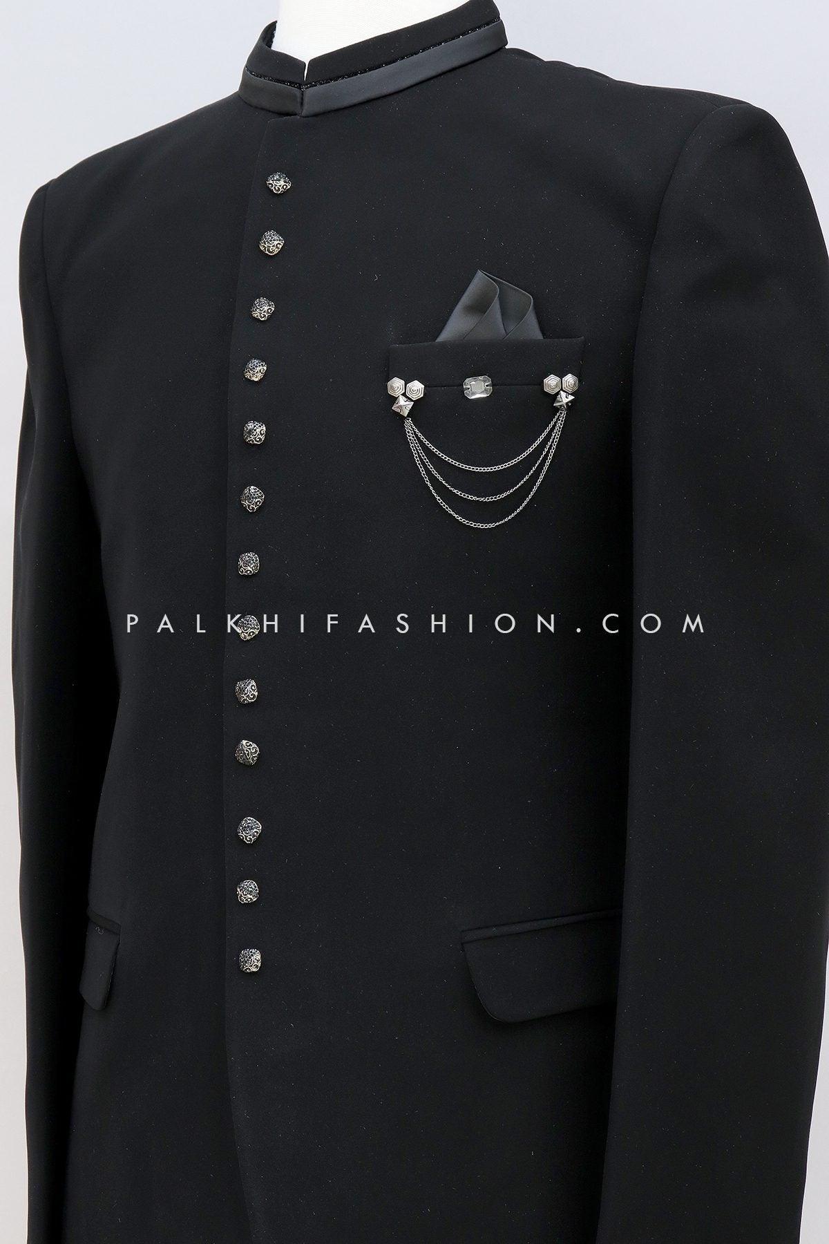 Micro Velvet Jodhpuri Suit In Jade Black Color 