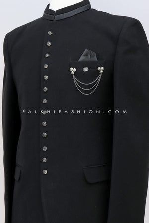 Micro Velvet Jodhpuri Suit In Jade Black Color 