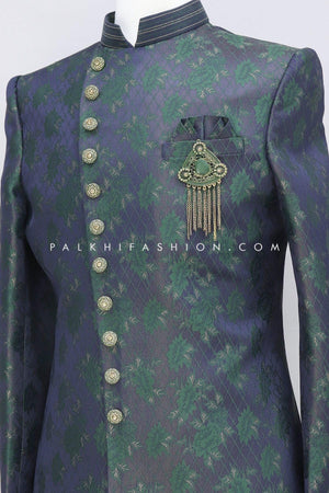 Modern Blue/Green Pure Silk Indo-Western With Appealing Work 